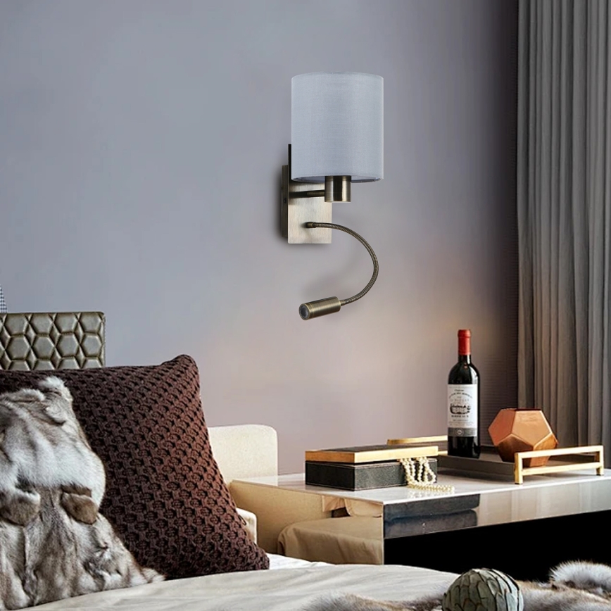 Brilagi - LED Lampada flessibile da muro NUBILA 1xE27/25W/230V + LED/3W ottone/color crema