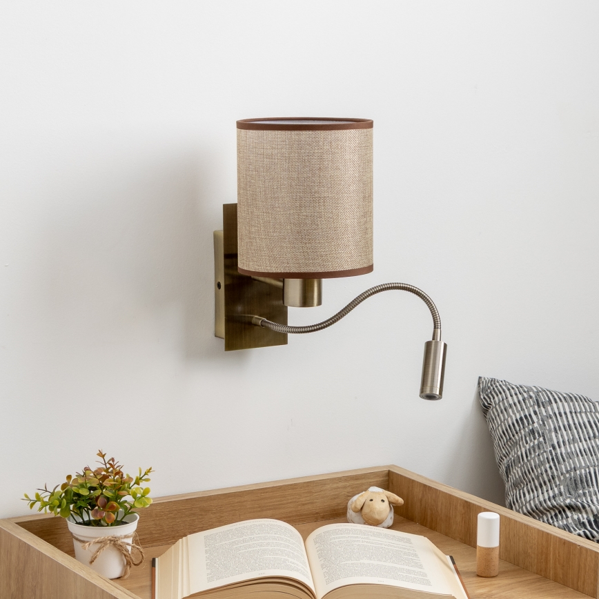 Brilagi - LED Lampada flessibile da muro NUBILA 1xE27/25W/230V + LED/3W ottone/marrone
