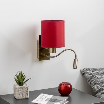 Brilagi - LED Lampada flessibile da muro NUBILA 1xE27/25W/230V+LED/3W ottone/Pompeiana rosso