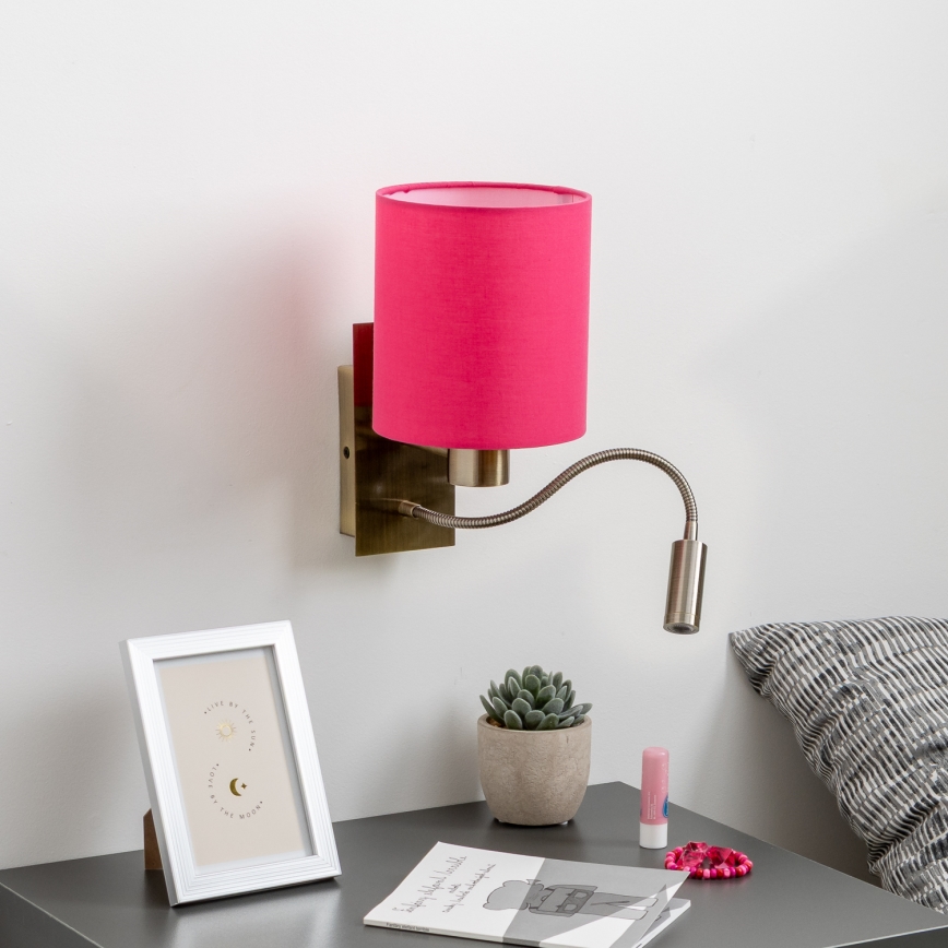 Brilagi - LED Lampada flessibile da muro NUBILA 1xE27/25W/230V + LED/3W ottone/rosa