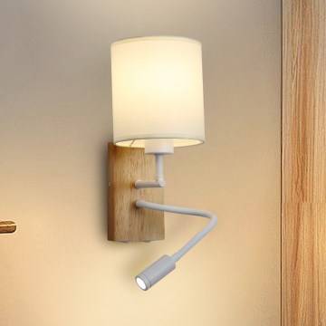 Brilagi - LED Lampada flessibile da muro NUBILA WOOD 1xE27/25W/230V + LED/3W quercia/bianco/color crema