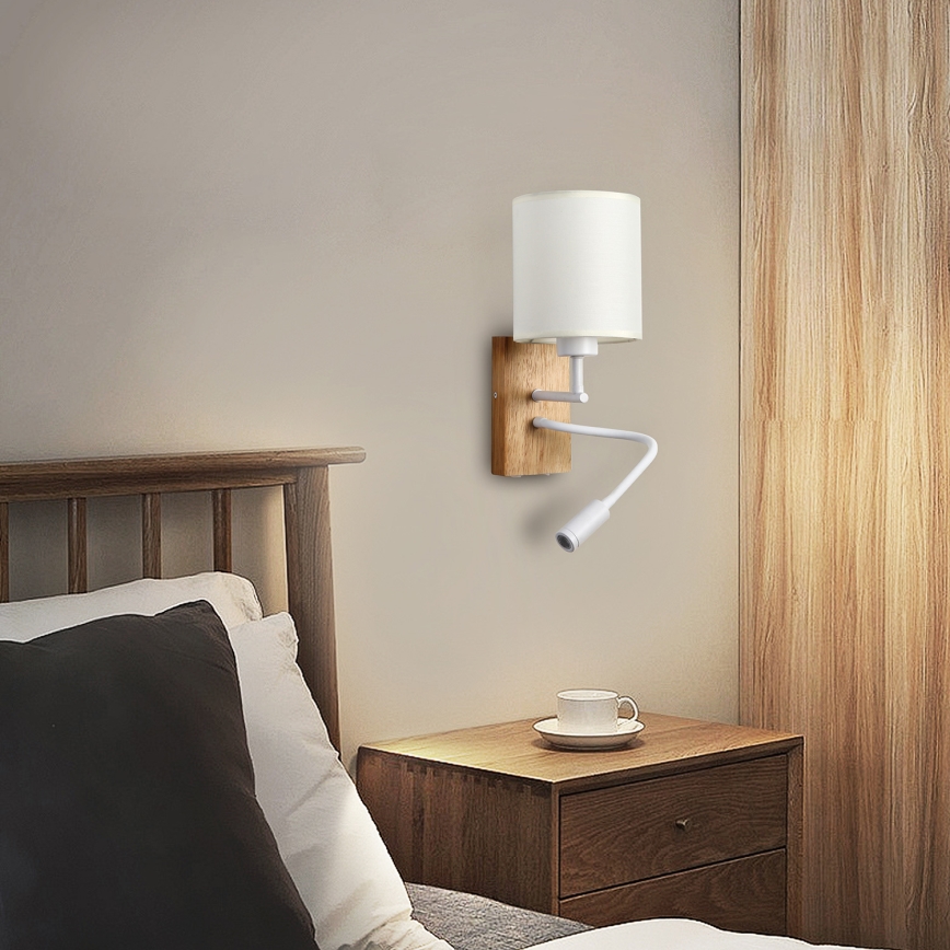 Brilagi - LED Lampada flessibile da muro NUBILA WOOD 1xE27/25W/230V + LED/3W quercia/bianco/color crema
