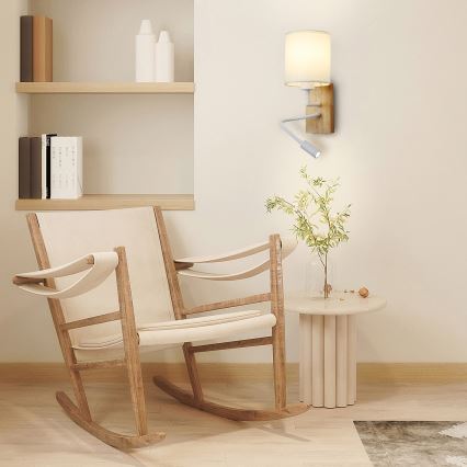 Brilagi - LED Lampada flessibile da muro NUBILA WOOD 1xE27/25W/230V + LED/3W quercia/bianco/color crema
