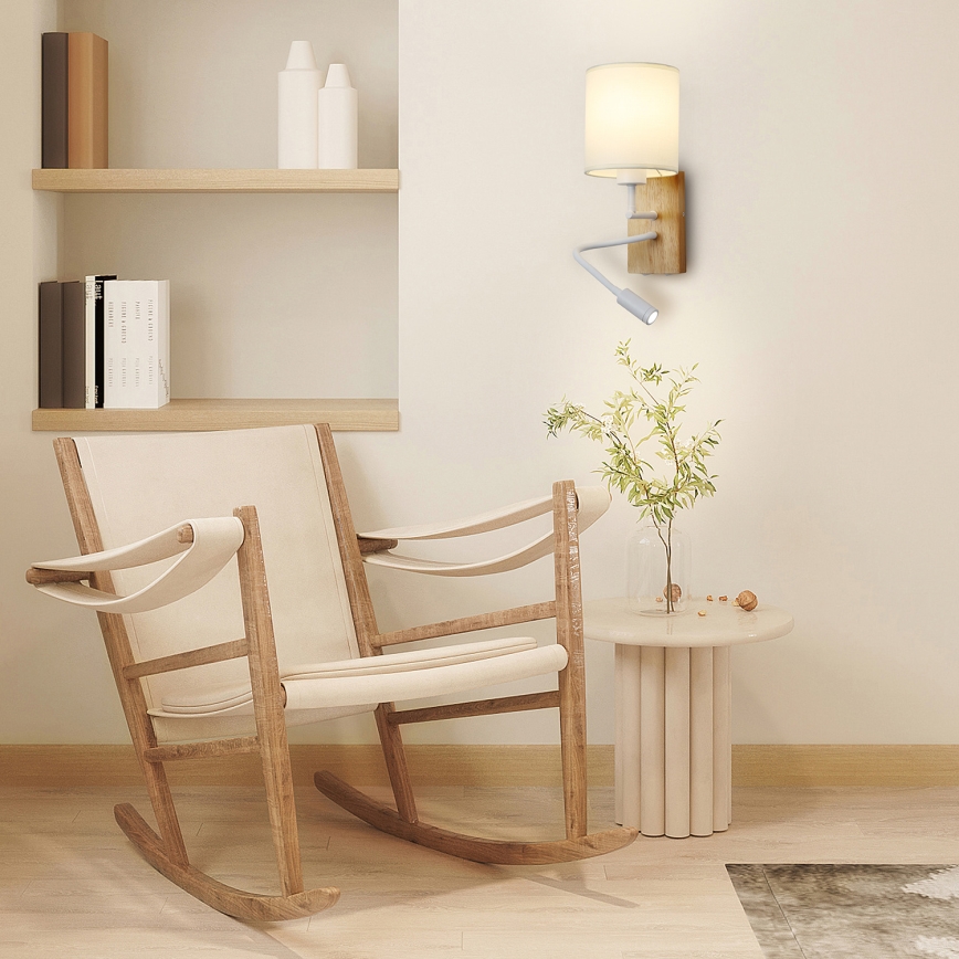 Brilagi - LED Lampada flessibile da muro NUBILA WOOD 1xE27/25W/230V + LED/3W quercia/bianco/color crema