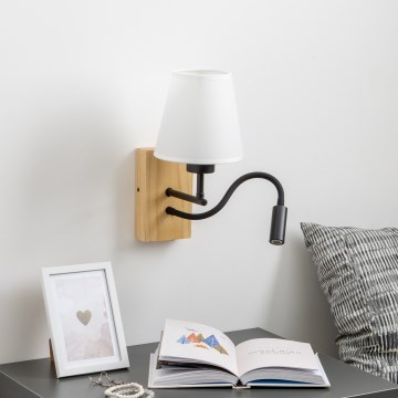 Brilagi - LED Lampada flessibile da muro NUBILA WOOD 1xE27/25W/230V + LED/3W quercia/bianco