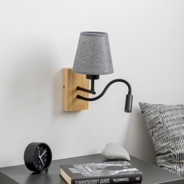 Brilagi - LED Lampada flessibile da muro NUBILA WOOD 1xE27/25W/230V + LED/3W quercia/grigio