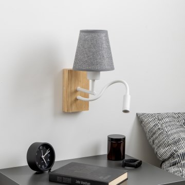 Brilagi - LED Lampada flessibile da muro NUBILA WOOD 1xE27/25W/230V + LED/3W quercia/grigio