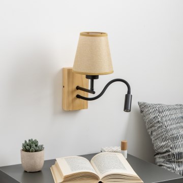 Brilagi - LED Lampada flessibile da muro NUBILA WOOD 1xE27/25W/230V + LED/3W quercia/marrone chiaro