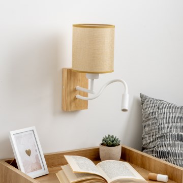 Brilagi - LED Lampada flessibile da muro NUBILA WOOD 1xE27/25W/230V + LED/3W quercia/marrone chiaro
