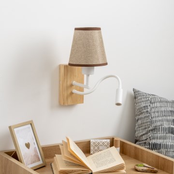 Brilagi - LED Lampada flessibile da muro NUBILA WOOD 1xE27/25W/230V + LED/3W quercia/marrone