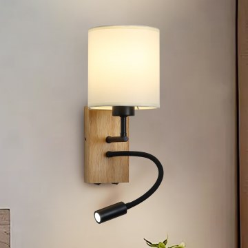 Brilagi - LED Lampada flessibile da muro NUBILA WOOD 1xE27/25W/230V + LED/3W quercia/nero/color crema