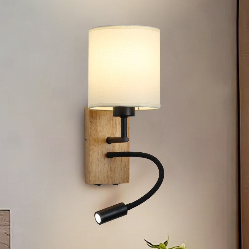 Brilagi - LED Lampada flessibile da muro NUBILA WOOD 1xE27/25W/230V + LED/3W quercia/nero/color crema