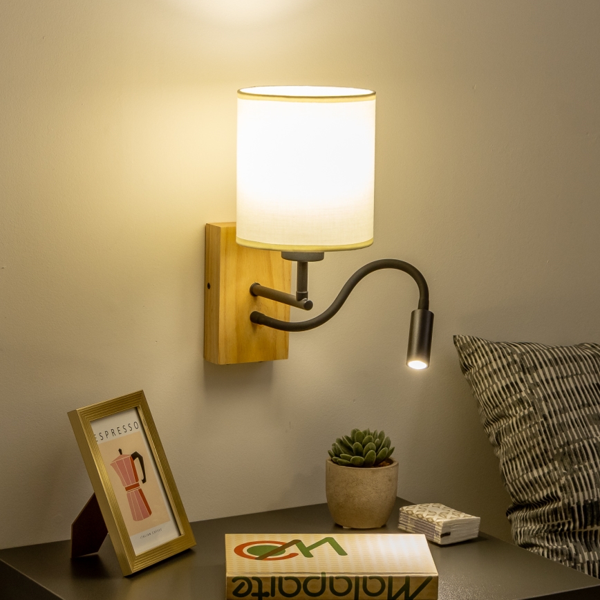 Brilagi - LED Lampada flessibile da muro NUBILA WOOD 1xE27/25W/230V + LED/3W quercia/nero/color crema