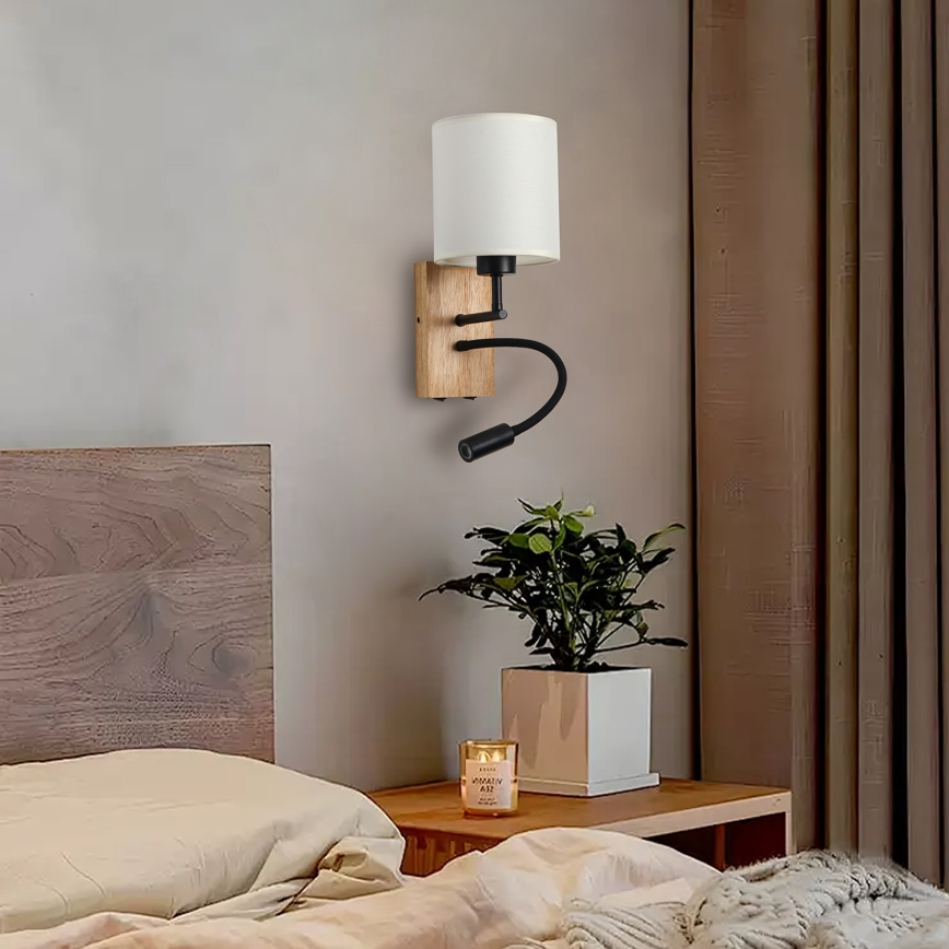 Brilagi - LED Lampada flessibile da muro NUBILA WOOD 1xE27/25W/230V + LED/3W quercia/nero/color crema