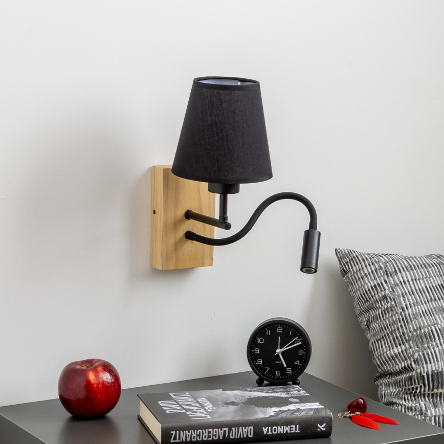 Brilagi - LED Lampada flessibile da muro NUBILA WOOD 1xE27/25W/230V + LED/3W quercia/nero