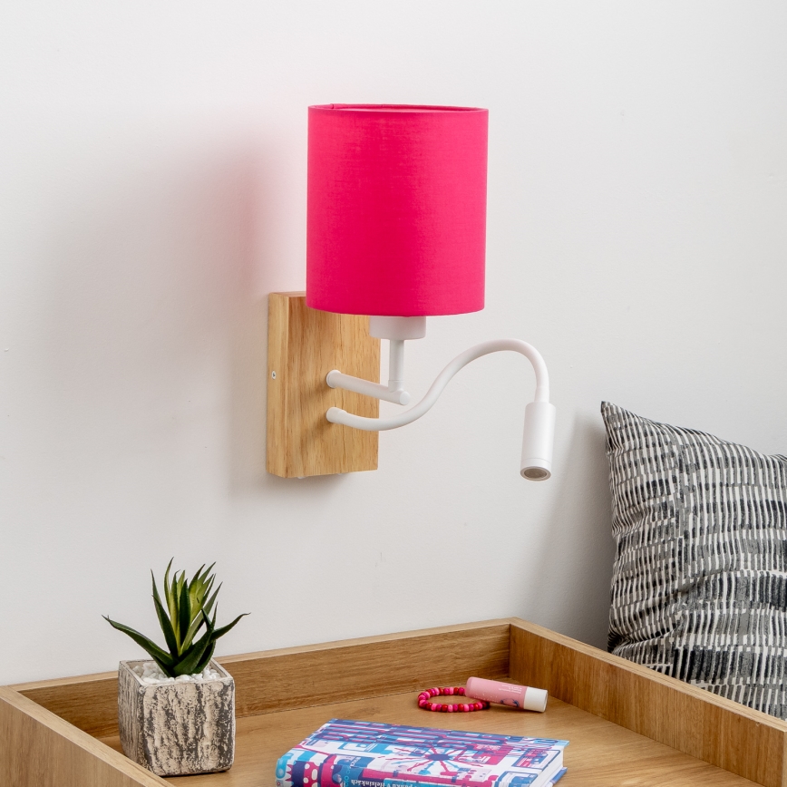 Brilagi - LED Lampada flessibile da muro NUBILA WOOD 1xE27/25W/230V + LED/3W quercia/rosa