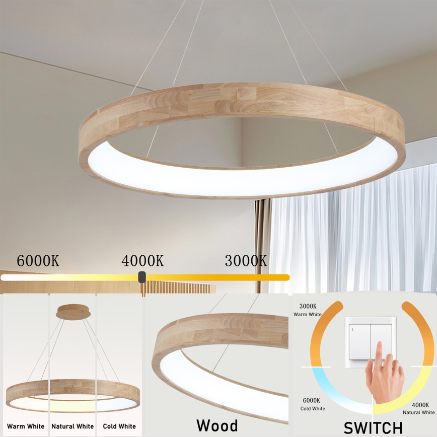 Brilagi - Lampadario LED a sospensione con cavo FALCON WOOD LED/60W/230V 3000/4000/6000K Ø 80 cm, finitura in legno