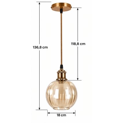 BRILAGI - LED Lampadario a cavo RETRO GLASS 1xE27/60W/230V Ø 18 cm oro/marrone fumé
