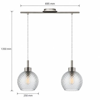 BRILAGI - LED lampadario a cavo RETRO GLASS 2xE27/60W/230V cromo opaco/grigio fumé