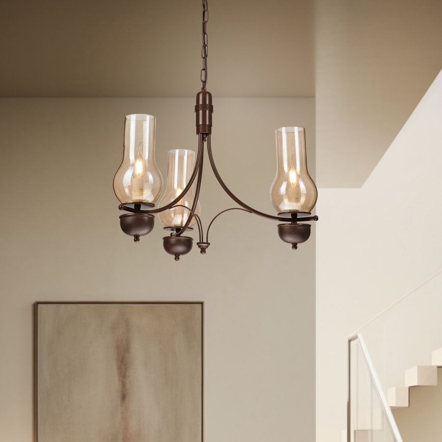 Brilagi - LED Lampadario a sospensione con catena COTTAGE 3xE14/40W/230V marrone