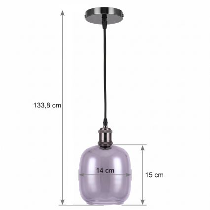 BRILAGI - Lampadario LED su cavo RETRO GLASS 1xE27/60W/230V Ø 14 cm nero/grigio fumé