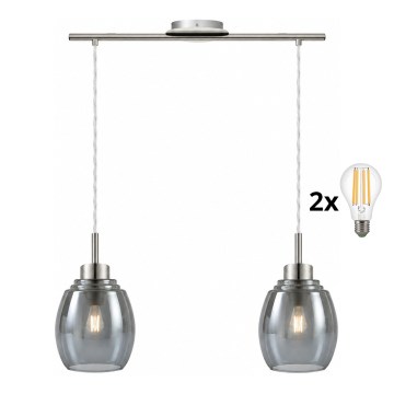 BRILAGI - LED Lampadario a sospensione con cavo RETRO GLASS 2xE27/60W/230V cromo opaco/grigio fumé
