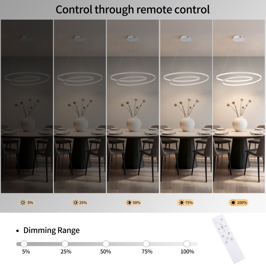 Brilagi - Lampadario LED dimmerabile a sospensione con cavo TWISTER LED/75W/230V 3000-6000K Ø 70 cm bianco + telecomando