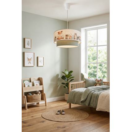 Brilagi - Lampadario LED a sospensione per bambini BOBO 1xE27/60W/230V Ø 40 cm bianco/verde con animaletti