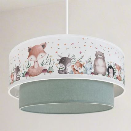 Brilagi - Lampadario LED a sospensione per bambini BOBO 1xE27/60W/230V Ø 40 cm bianco/verde con animaletti