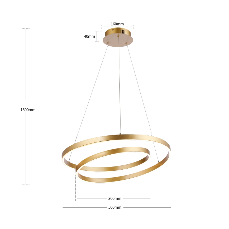 Brilagi - Lampadario LED dimmerabile a cavo TWISTER LED/48W/230V 3000-6000K Ø 50 cm oro + telecomando