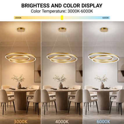 BRILAGI - Lampadario a sospensione dimmerabile con cavo TWISTER LED/75W/230V 3000-6000K Ø 70 cm oro + telecomando