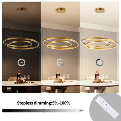 BRILAGI - Lampadario a sospensione dimmerabile con cavo TWISTER LED/75W/230V 3000-6000K Ø 70 cm oro + telecomando