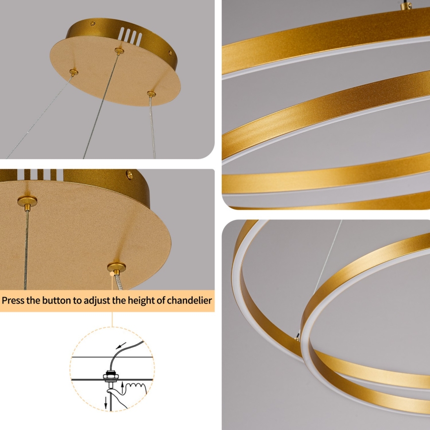 BRILAGI - Lampadario a sospensione dimmerabile con cavo TWISTER LED/75W/230V 3000-6000K Ø 70 cm oro + telecomando
