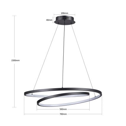 Brilagi - Lampadario dimmerabile a sospensione su cavo TWISTER LED/75W/230V 3000-6000K Ø 70 cm nero + telecomando
