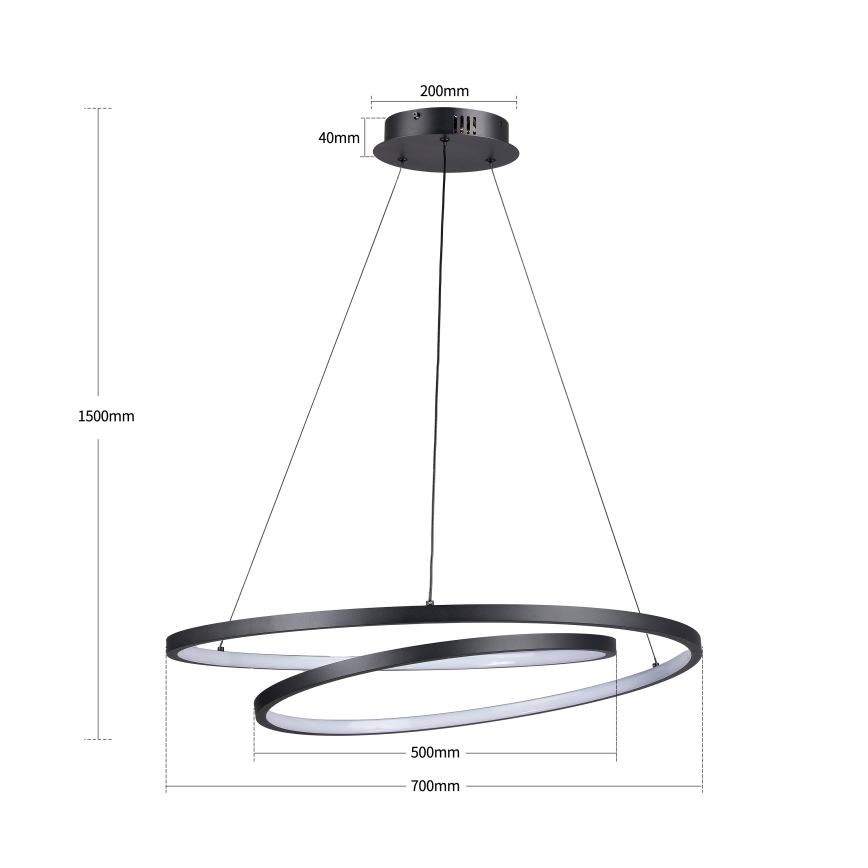 Brilagi - Lampadario dimmerabile a sospensione su cavo TWISTER LED/75W/230V 3000-6000K Ø 70 cm nero + telecomando