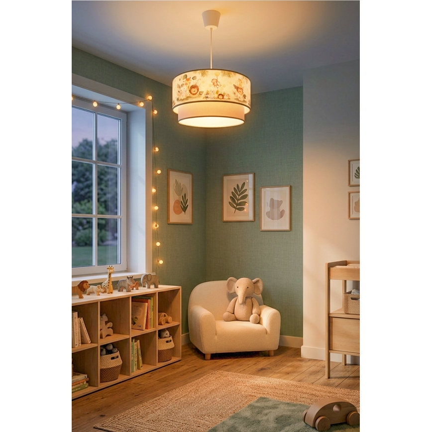 Brilagi - Lampadario LED per bambini a sospensione con cavo BOBO 1xE27/60W/230V Ø 40 cm crema/verde/giungla