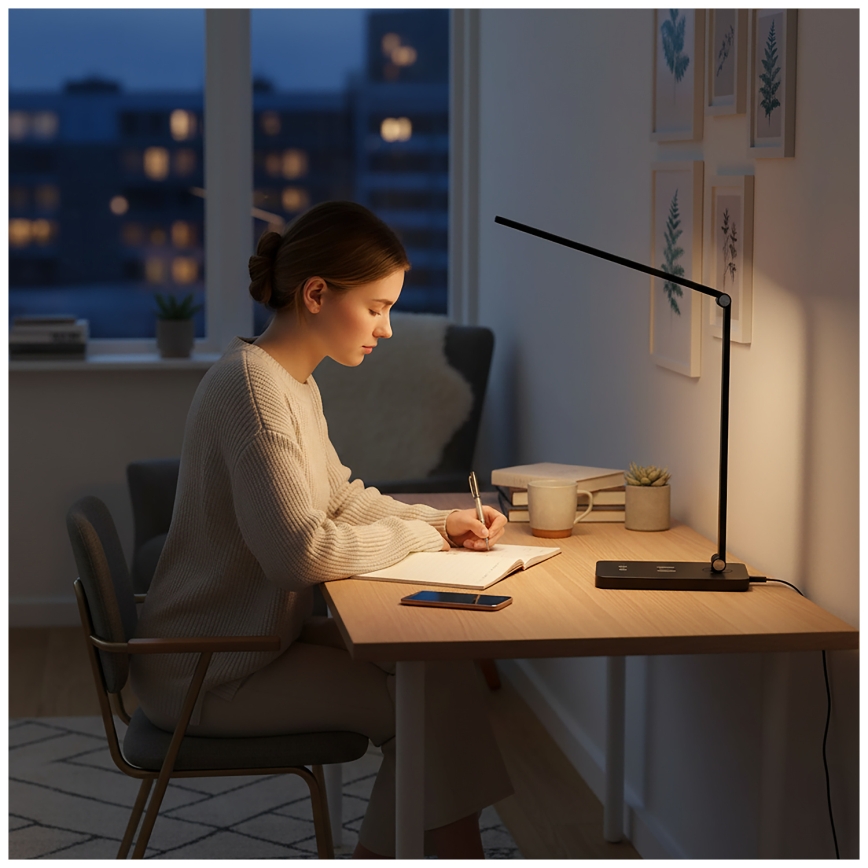 Brilagi - Lampe de table tactile LED dimmable avec charge sans fil QI MODO CHARGE LED/7W/5V 3000/4000/6000K noire