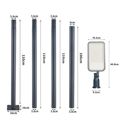 Brilagi - Lampadaire LED de rue extérieur avec mât articulé 4 m URBANLIGHT LED/100W/230V anthracite IP65