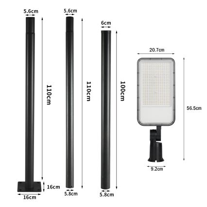 Brilagi - Lampe de rue LED d'extérieur avec poteau et bras articulé de 3 m URBANLIGHT LED/200W/230V noire IP65