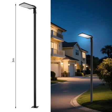 Brilagi - Lampe de rue LED d'extérieur avec poteau et bras articulé de 3 m URBANLIGHT LED/200W/230V noire IP65