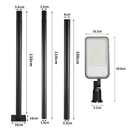Brilagi - Lampione stradale LED per esterni con palo e snodo 3 m URBANLIGHT LED/100W/230V nero IP65