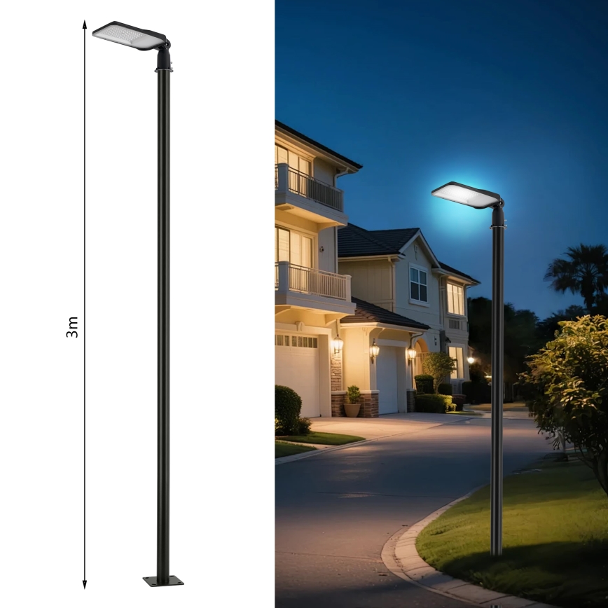 Brilagi - Lampione stradale LED per esterni con palo e snodo 3 m URBANLIGHT LED/100W/230V nero IP65