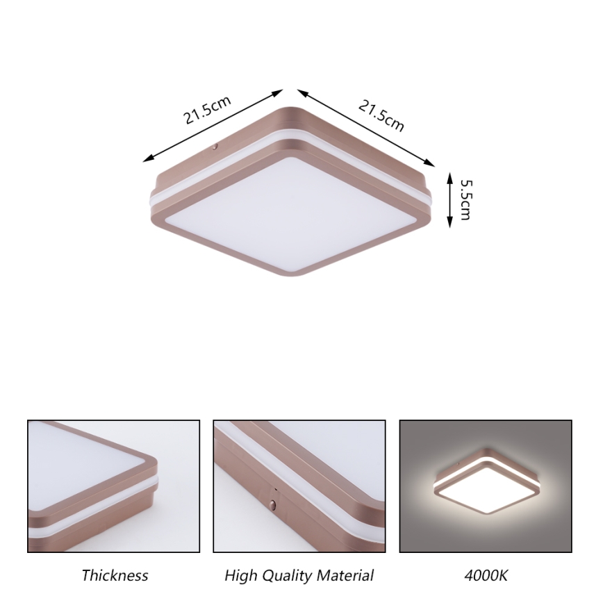 Brilagi - Plafonnier LED d'extérieur avec détecteur BENE LED/18W/230V 21,5x21,5 cm brun IP54