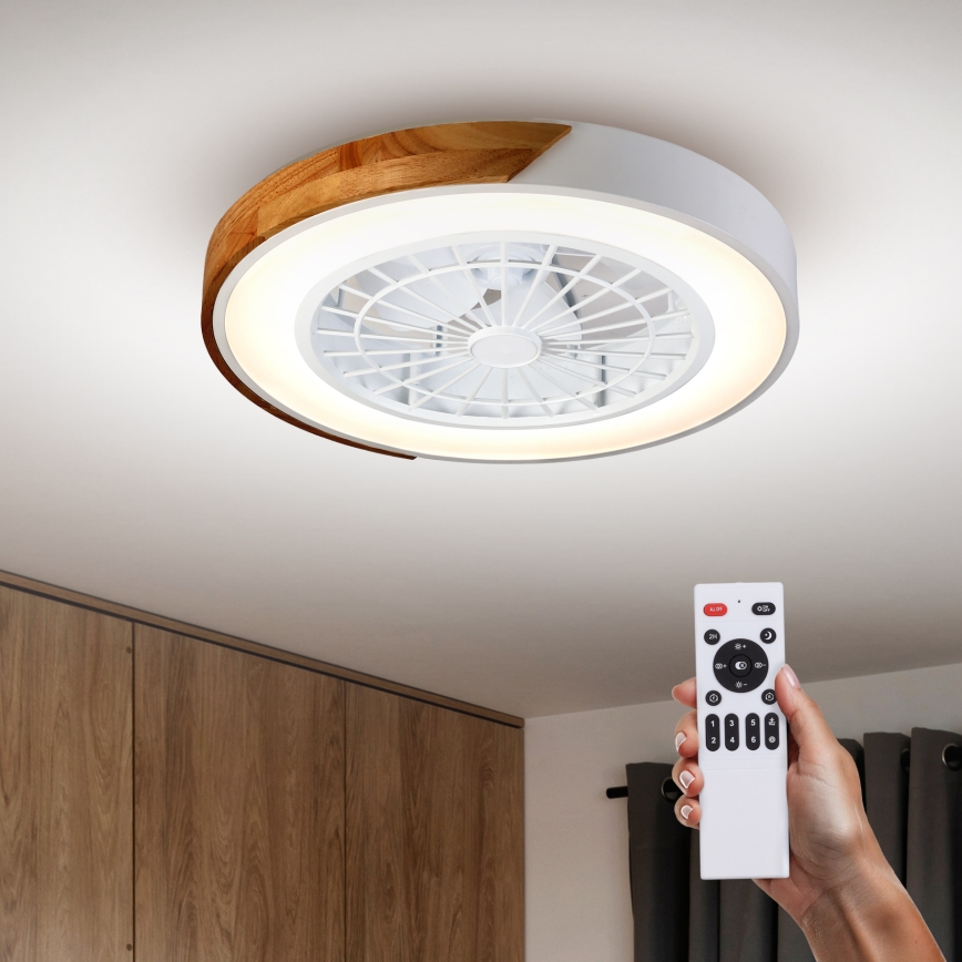Brilagi - Plafonnier LED dimmable avec ventilateur LED/30W/230V 3000-6500K Ø 50 cm blanc/chêne + télécommande