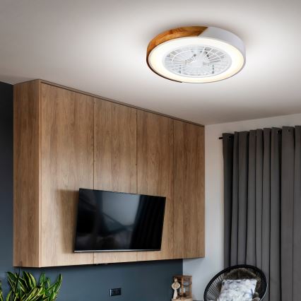 Brilagi - Plafonnier LED dimmable avec ventilateur LED/30W/230V 3000-6500K Ø 50 cm blanc/chêne + télécommande