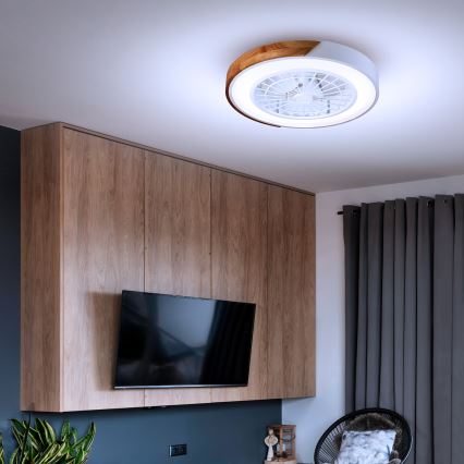 Brilagi - Plafonnier LED dimmable avec ventilateur LED/30W/230V 3000-6500K Ø 50 cm blanc/chêne + télécommande