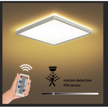 Brilagi - Luminaire LED dimmable avec capteur de mouvement et crépuscule ULTRA SLIM LED/18W/230V 30x30 cm + télécommande