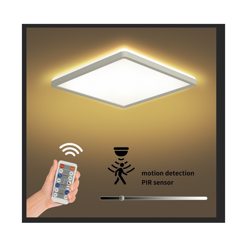 Brilagi - Luminaire LED dimmable avec capteur de mouvement et crépuscule ULTRA SLIM LED/18W/230V 30x30 cm + télécommande