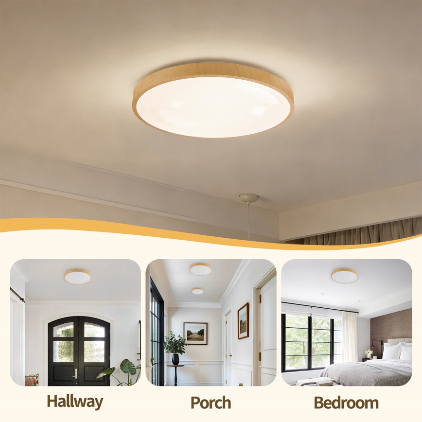 Brilagi - Plafonnier LED dimmable GLASS POOL DOUBLE LED/48W/230V 3000-6000K 40 cm décor bois + télécommande