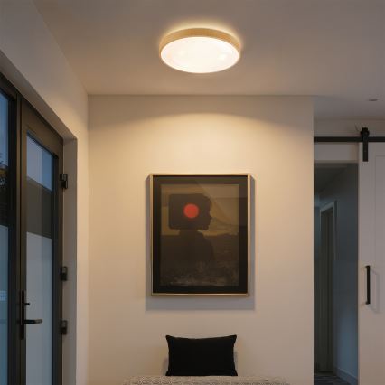 Brilagi - Plafonnier LED dimmable GLASS POOL DOUBLE LED/48W/230V 3000-6000K 40 cm décor bois + télécommande